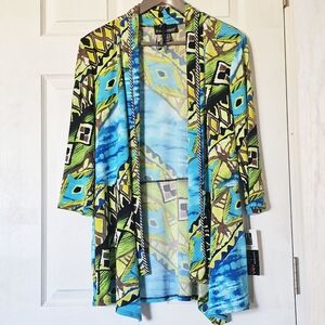 NWT Frank Lyman Women's sz 12 Open-Front Unlined Cardigan Stretch Abstract Print